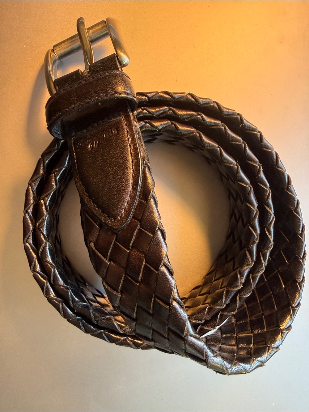 Vintage Bobby Jones Black Braided Leather Belt Solid Brass Buckle
